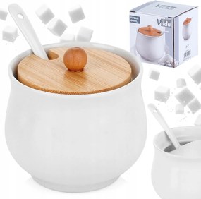 Elegáns Cukortartó Kerámia Fehér Négyzet alakú 250 ml Vilde kanállal