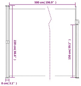 sötétzöld behúzható oldalsó napellenző 220 x 500 cm