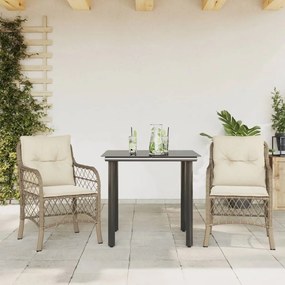3 részes bézs polyrattan bisztrógarnitúra párnával