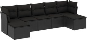 vidaXL 7 részes fekete polyrattan kerti ülőgarnitúra párnával