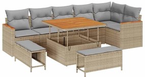 vidaXL Kerti Kanapé Szett párnával 9 pcs Bézs Poli rattan