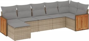 vidaXL 7 részes bézs polyrattan kerti ülőgarnitúra párnákkal