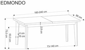 Edmondo bővíthető étkezőasztal tölgy-fekete 160-240cm