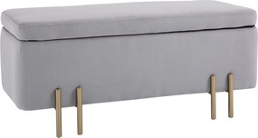 HOMCOM 70L Tároló Ottoman Bársonyos Kárpitozású Tároló Pad Fém Lábbal Előszobába, Nappaliba 100x40x42 cm Világos Szürke | Aosom