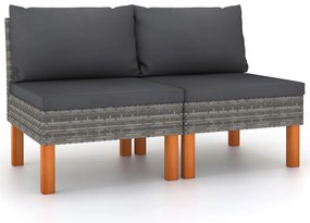 2 db polyrattan és tömör eukaliptuszfa középső kanapé