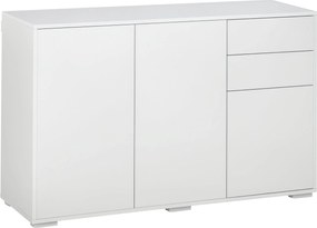 HOMCOM Oldalszekrény 2 Fiókkal, 3 Ajtóval, Állítható Polcokkal, Tároló Szekrény Hálószobába, Nappaliba 117 x 36 x 74 cm Fehér | Aosom