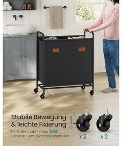 gurulós szennyestartó, 2 rekeszes ruhagyűjtő 140 l, fekete