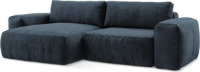 Sötétkék zsenília kinyitható sarokkanapé (bal oldali-heverő résszel) Kuki – Makamii