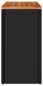 fekete polyrattan kerti kisasztal fa asztallappal 58x27,5x55 cm
