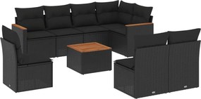 vidaXL 9 részes fekete polyrattan kerti ülőgarnitúra párnákkal