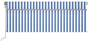 kék és fehér redőnyös, szélérzékelős, LED-es napellenző 4,5x3 m