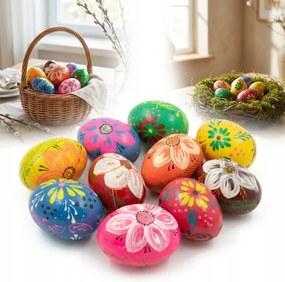 Fa Húsvéti Tojás Közepes 5x4cm kézzel díszített Festett húsvéti 10db