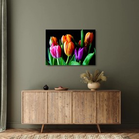 Tulipánok képe fekete alapon (üvegen) (70x50 cm)