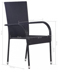 2 db fekete rakásolható polyrattan kültéri szék