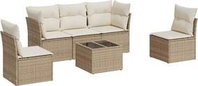 vidaXL 6 részes bézs polyrattan kerti ülőgarnitúra párnával