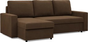 Zeus sarokkanapé, 2 ágyneműtartóval, egyenes kartámasz, szövet anyag, univerzális oldal, hab töltet, barna