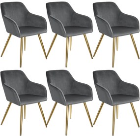 tectake 404012 6 marilyn bársony kinézetű szék, arany színű - sötétszürke/arany