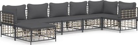 vidaXL 7 részes antracitszürke polyrattan kerti ülőgarnitúra párnákkal
