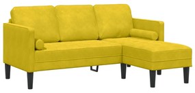 Kertiszófa Padokkal és Párnákkal L-alakú Sárga Bársonyos, L-alakú kanapé Sárga 173x131x67 cm Bársony, Pad Sárga 113x57x39 cm Bársony