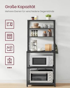 Konyhai állvány, álló polc, mikróállvány, szürke–fekete, 40×60×167 cm