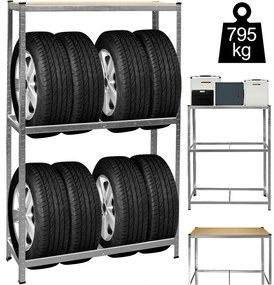 TYRE abroncstároló polc, 120x40x180cm, max 795kg, acél/világosbarna