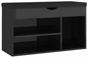 magasfényű fekete cipőtároló pad párnával 80 x 30 x 47 cm