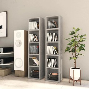 2 db betonszürke forgácslap CD-tartó szekrény 21 x 16 x 93,5 cm