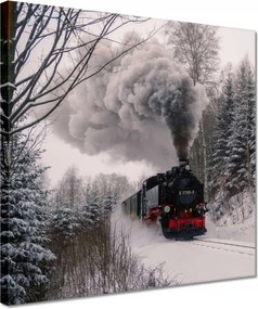 Vászonkép 30x30 Mozdony téli tájképben