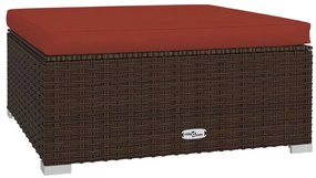 Barna polyrattan kerti lábtartó párnával 70 x 70 x 30 cm
