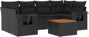 vidaXL 7 részes fekete polyrattan kerti ülőgarnitúra párnával