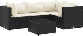 vidaXL 5 részes fekete polyrattan kerti ülőgarnitúra párnákkal