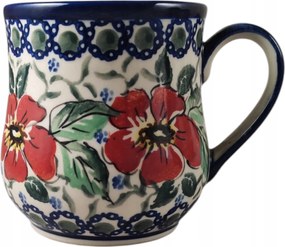 Kerámia Bögre kb. 250 ml kézzel festett piros virágok