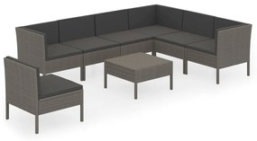 8 részes szürke polyrattan kerti ülőgarnitúra párnákkal