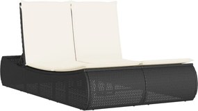 vidaXL fekete polyrattan dupla napozóágy párnával