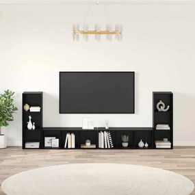 TV szekrény 4 pcs Musta tammi 37 x 35 x 107.5 cm Műanyag Fa