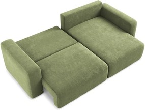 Zöld zsenília kinyitható-tárolóhelyes sarokkanapé (jobb oldali-heverő résszel) Kona – Makamii