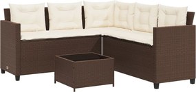 vidaXL L-alakú barna polyrattan kerti kanapé asztallal és párnákkal