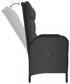 fekete polyrattan dönthető kerti pad párnákkal 107 cm