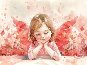 Vászonkép Canvas Akvarell Gyerek Lány Angyal Rózsa Álom 80x60