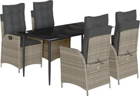 vidaXL 5részes világosszürke polyrattan kerti étkezőgarnitúra párnával