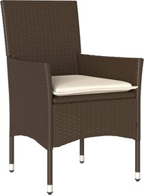 vidaXL 5 részes barna polyrattan/üveg kerti étkezőgarnitúra párnákkal