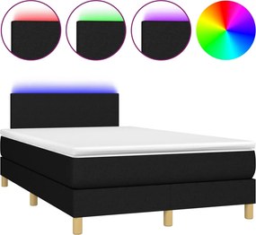 vidaXL fekete szövet rugós és LED-es ágy matraccal 120 x 200 cm