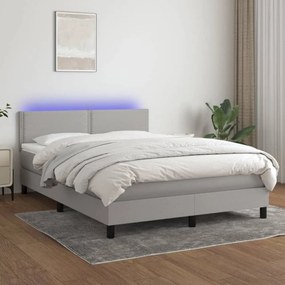 Világosszürke szövet rugós és LED-es ágy matraccal 140x190 cm