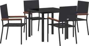 vidaXL Kert étkező szett párnával 5 pcs Fekete polirattan