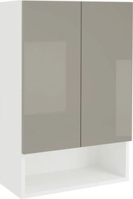 Zed 2 ajtós fali fürdőszobai szekrény, Fényes szürke / Fehér, MDF, 48 x 22 x 72 cm