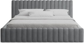 Szürke kárpitozott ágyneműtartós franciaágy ágyráccsal 160x200 cm Lemi – Makamii