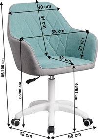 Irodai szék, szövet mentol/szürke/fehér, SANTY