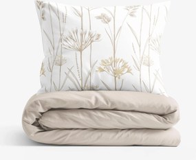 Goldea pamut ágyneműhuzat duo - kerti dísznövények, latte színű hátoldal 140 x 200 és 70 x 90 cm