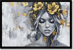Poszter fekete keretben 60x40 Nő Absztrakt Arany Virág