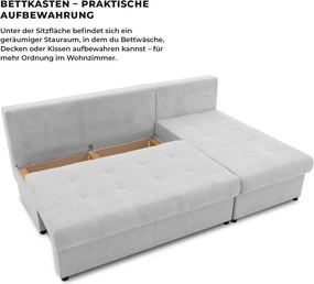 Venezia sarokkanapé, kordbársony, univerzális oldal, hab töltet, szürke